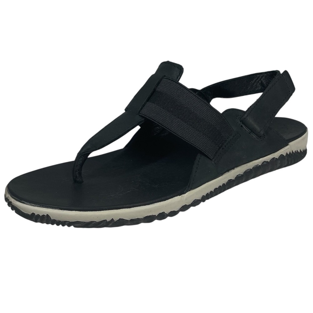 Sorel Out N About Black Leather Slingback Sandals Womens 7 38 NL3259-010 Shoes